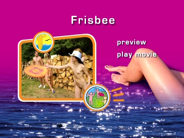 Family nudism of video - adults and young nudists play frisbee [Bodyart Collection]